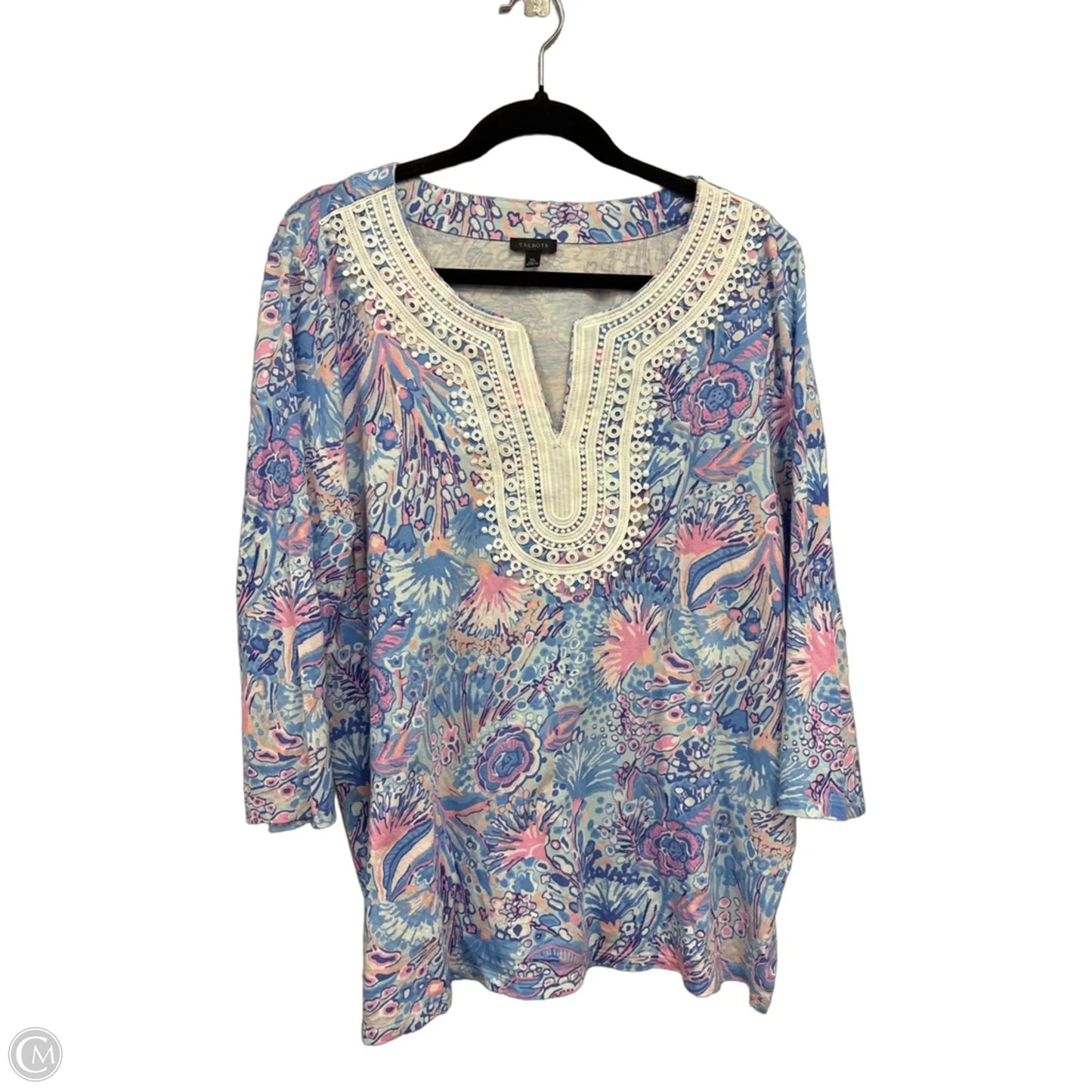 Top 3/4 Sleeve By Talbots In Blue & Pink, Size: Xl