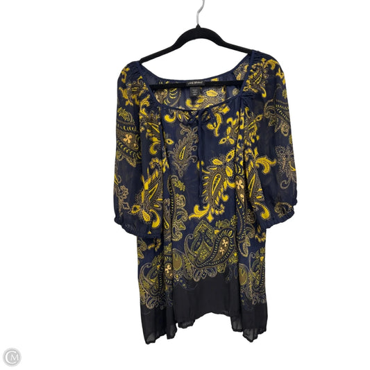 Blouse Short Sleeve By Lane Bryant In Blue & Gold, Size: 22