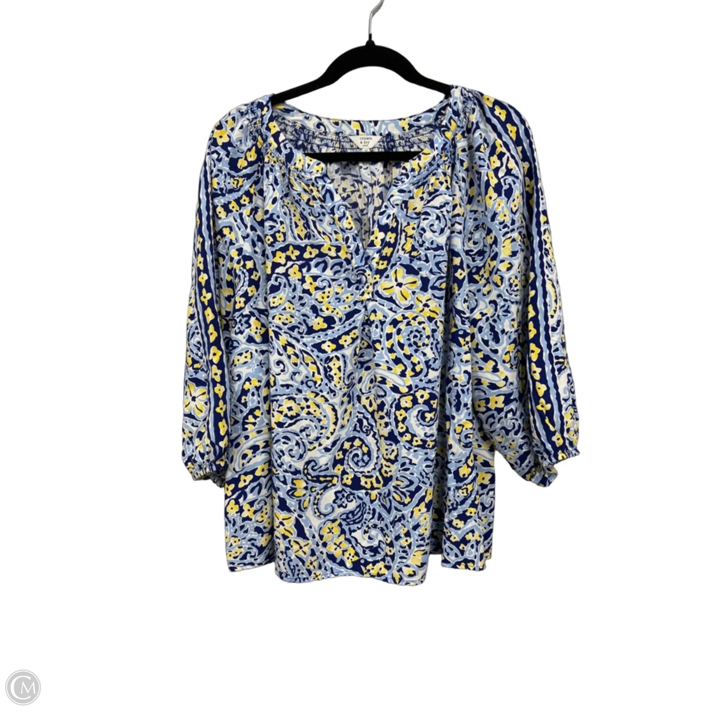 Blouse 3/4 Sleeve By Crown And Ivy In Blue & Yellow, Size: 3x