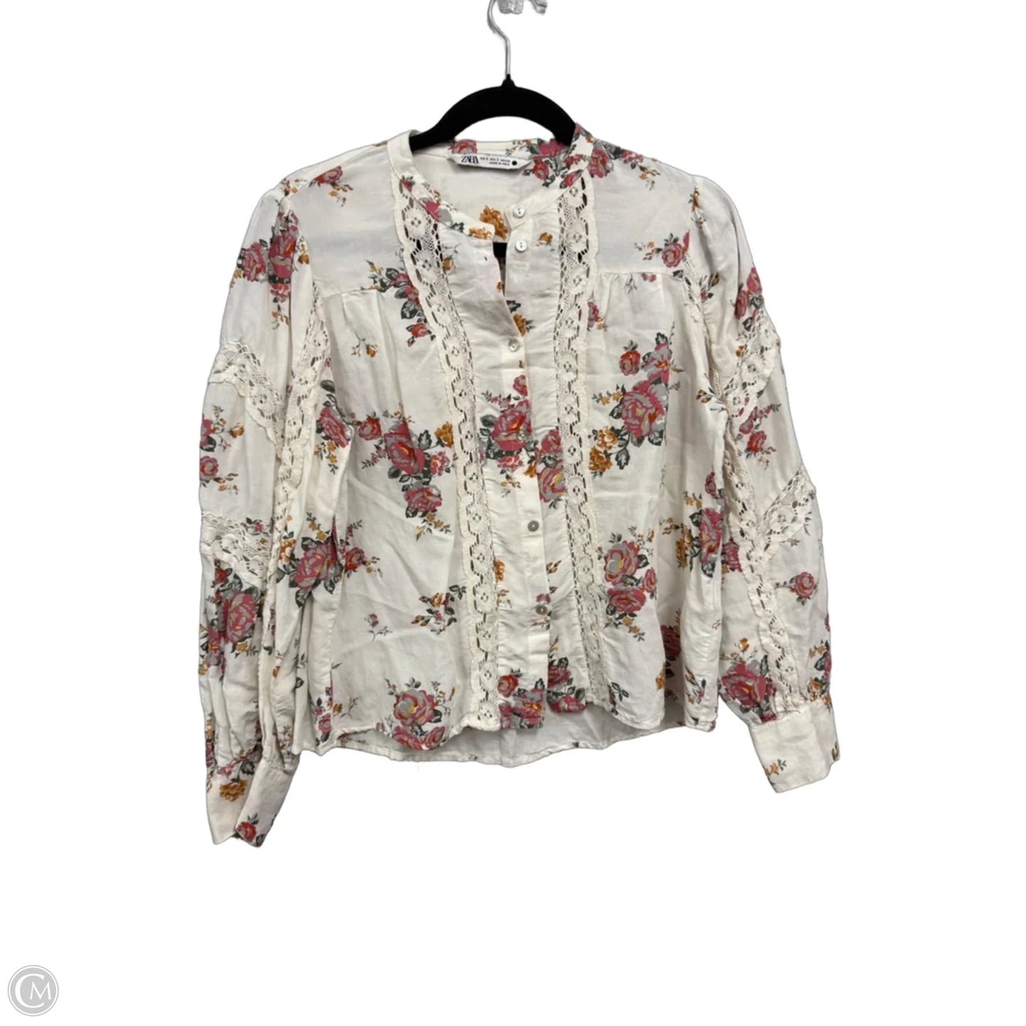 Blouse Long Sleeve By Zara In Cream & Pink, Size: S