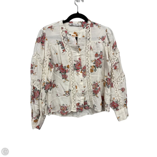 Blouse Long Sleeve By Zara In Cream & Pink, Size: S