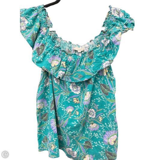 Blouse Short Sleeve By Loft In Green & Pink, Size: M