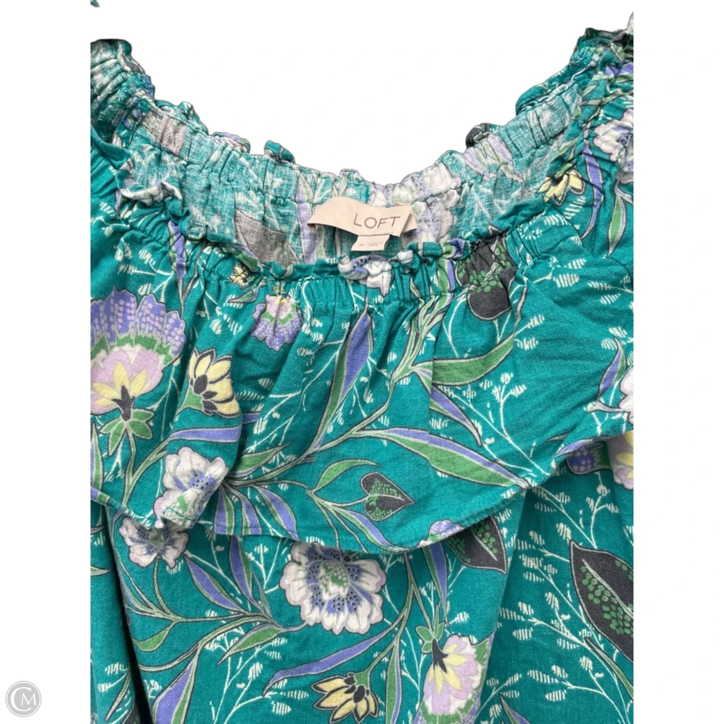 Blouse Short Sleeve By Loft In Green & Pink, Size: M