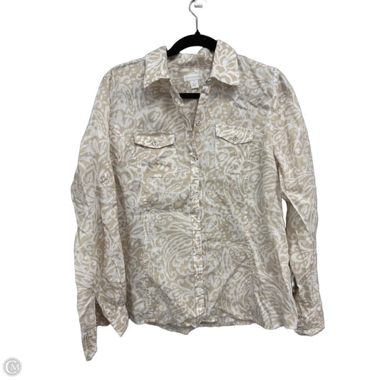 Blouse Long Sleeve By Charter Club In Tan & White, Size: 14