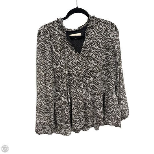 Blouse Long Sleeve By Loft In Black & Cream, Size: M