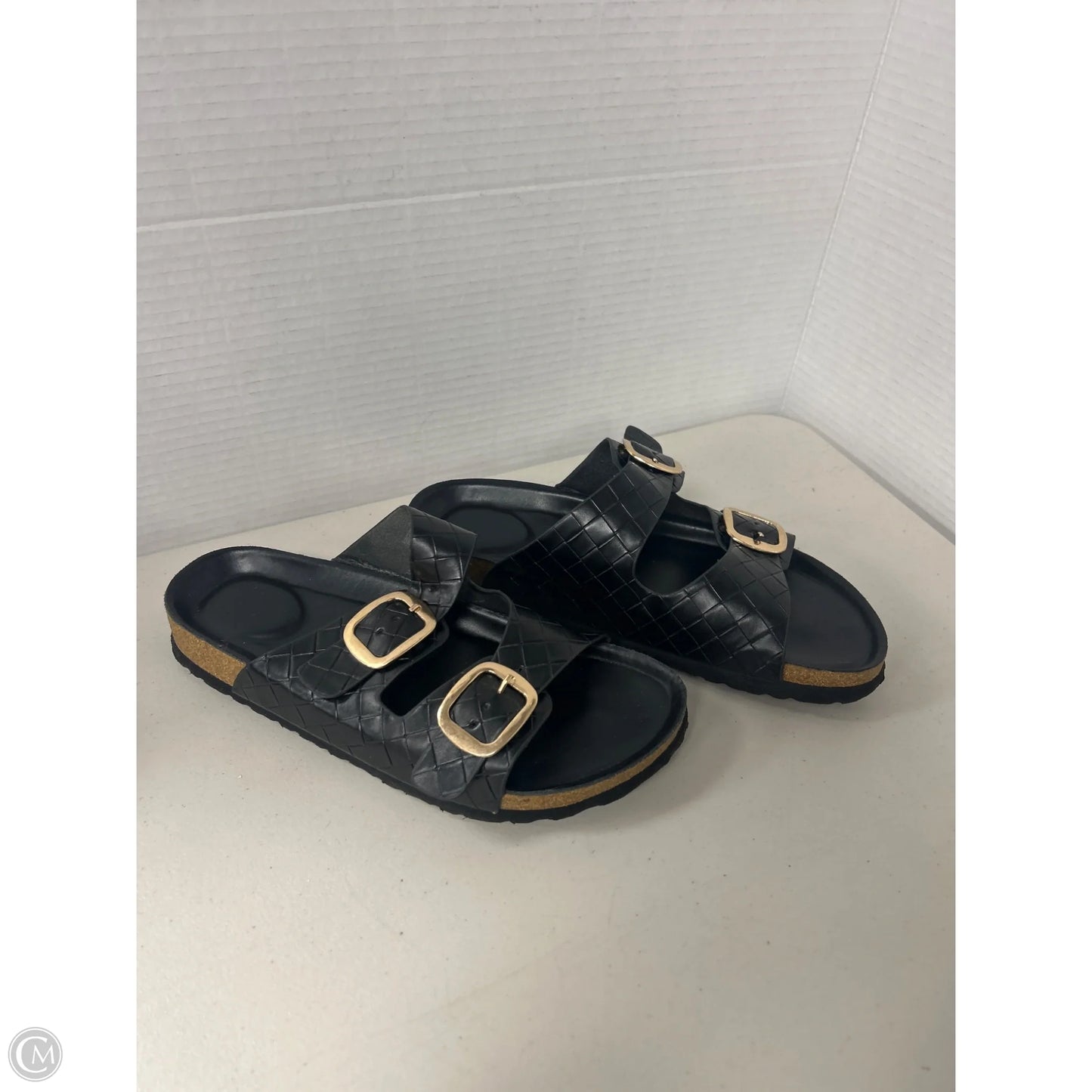 Sandals Flats By Joie In Black & Gold, Size: 9