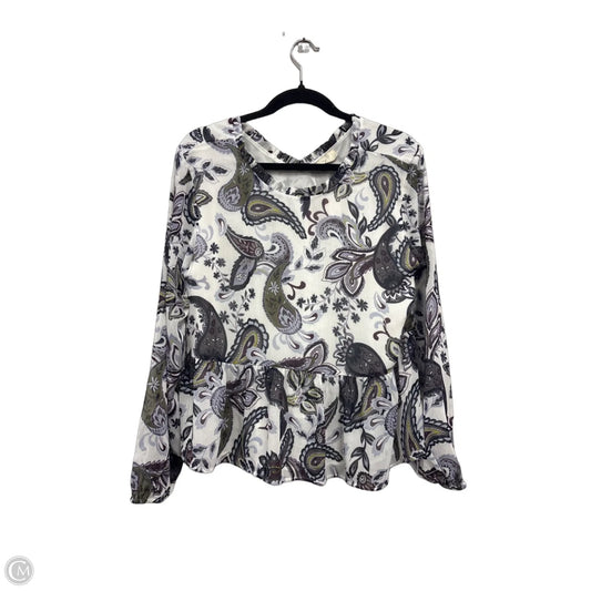 Blouse Long Sleeve By Loft In Purple & White, Size: M