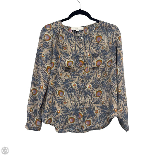Blouse Long Sleeve By Loft In Blue & Cream, Size: Xsp