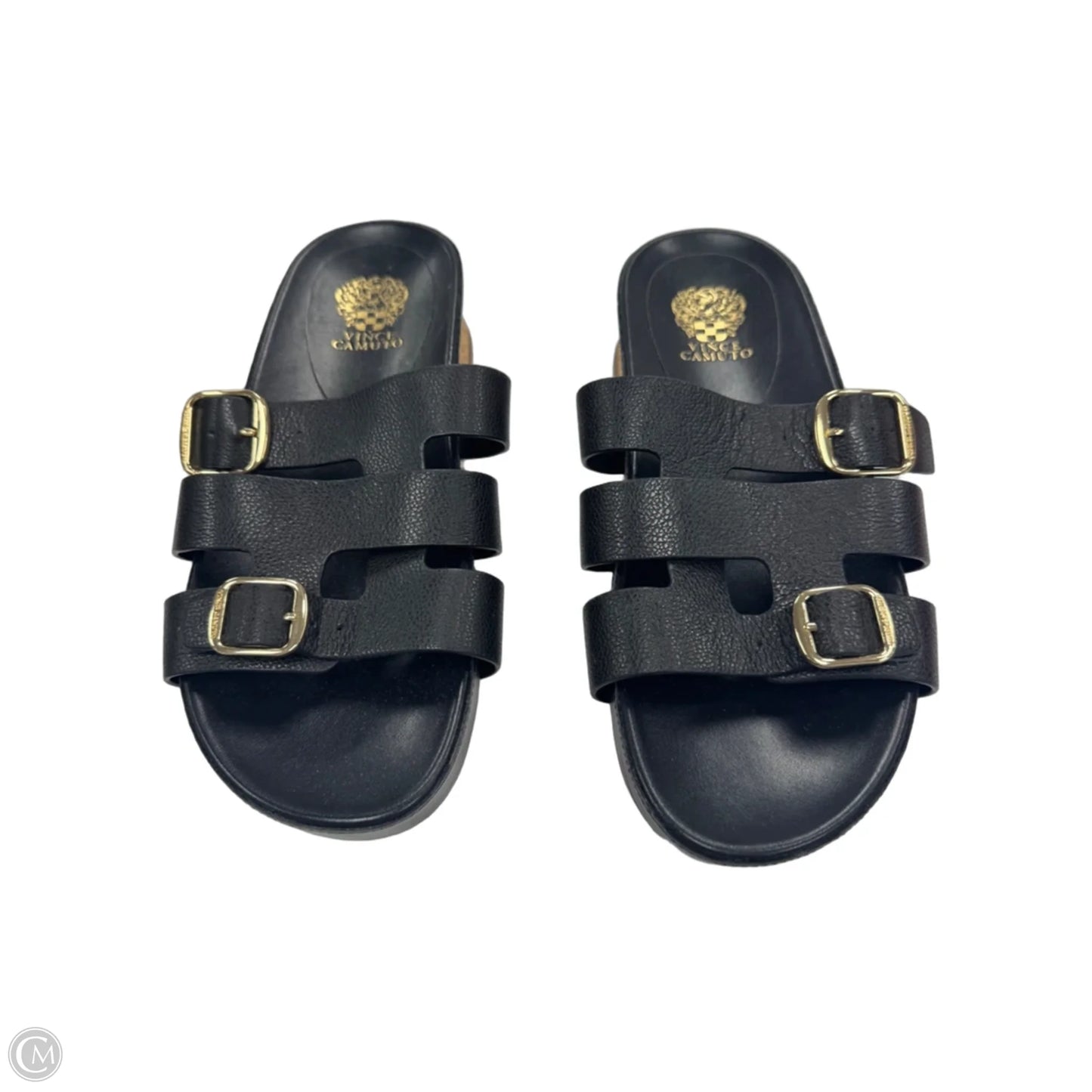 Sandals Heels Platform By Vince Camuto In Black & Gold, Size: 9
