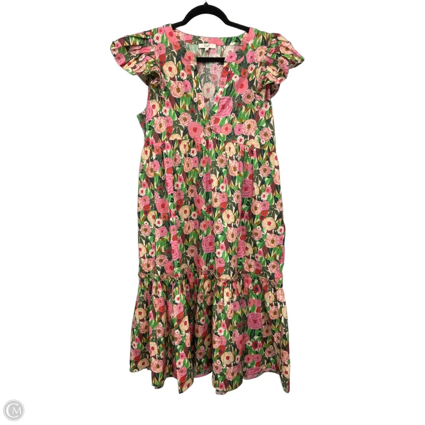 Dress Casual Midi By Easel In Green & Pink, Size: L