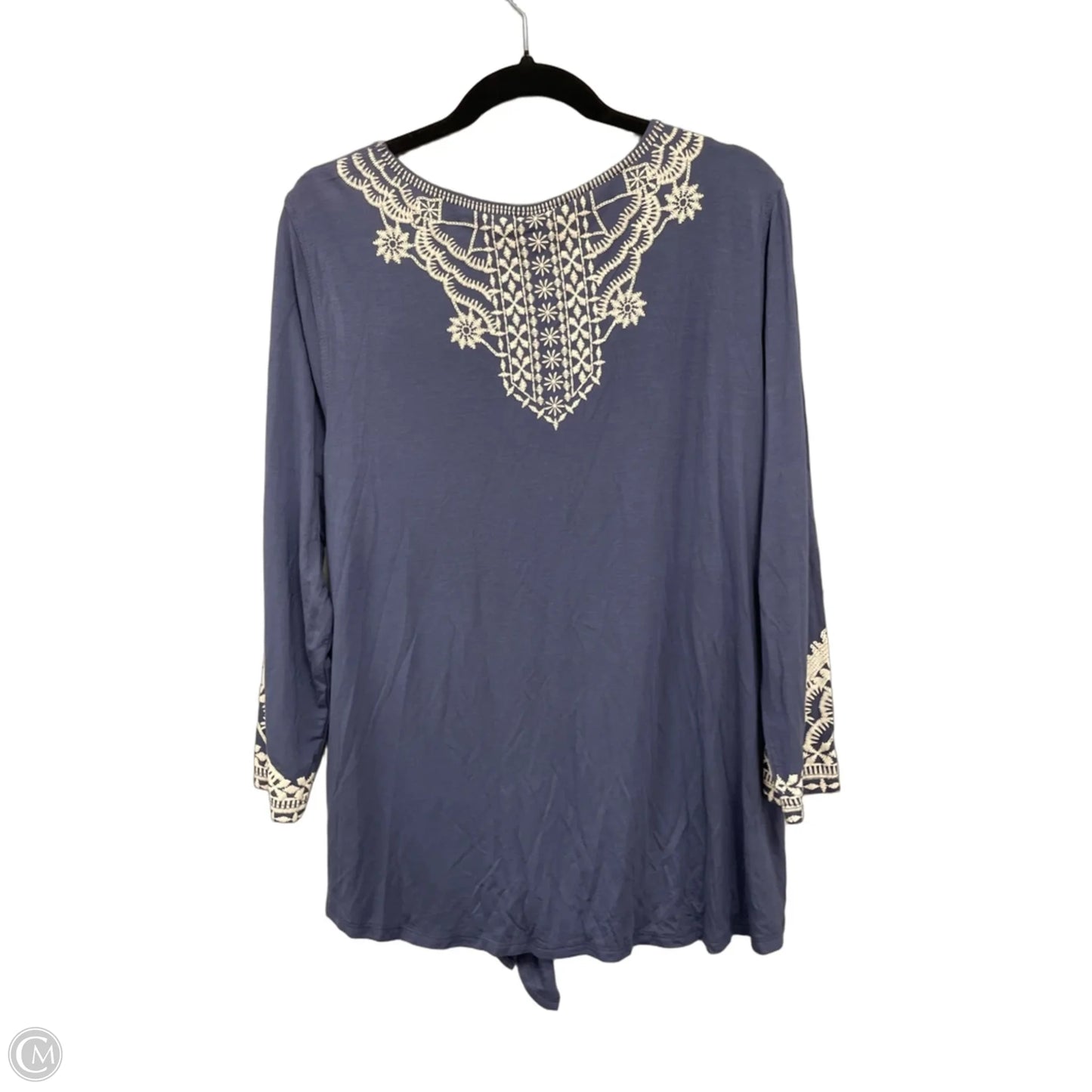 Top Long Sleeve By Multiples In Blue & Cream, Size: L