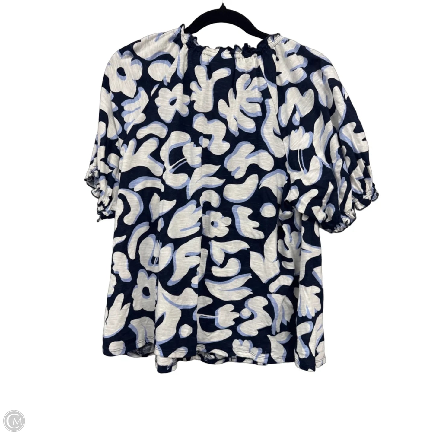 Top Short Sleeve By Wonderly In Blue & White, Size: L