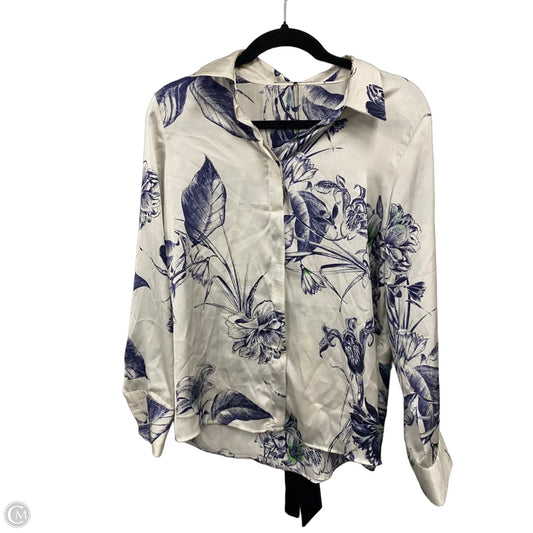Blouse Long Sleeve By Zara In Blue & Cream, Size: M