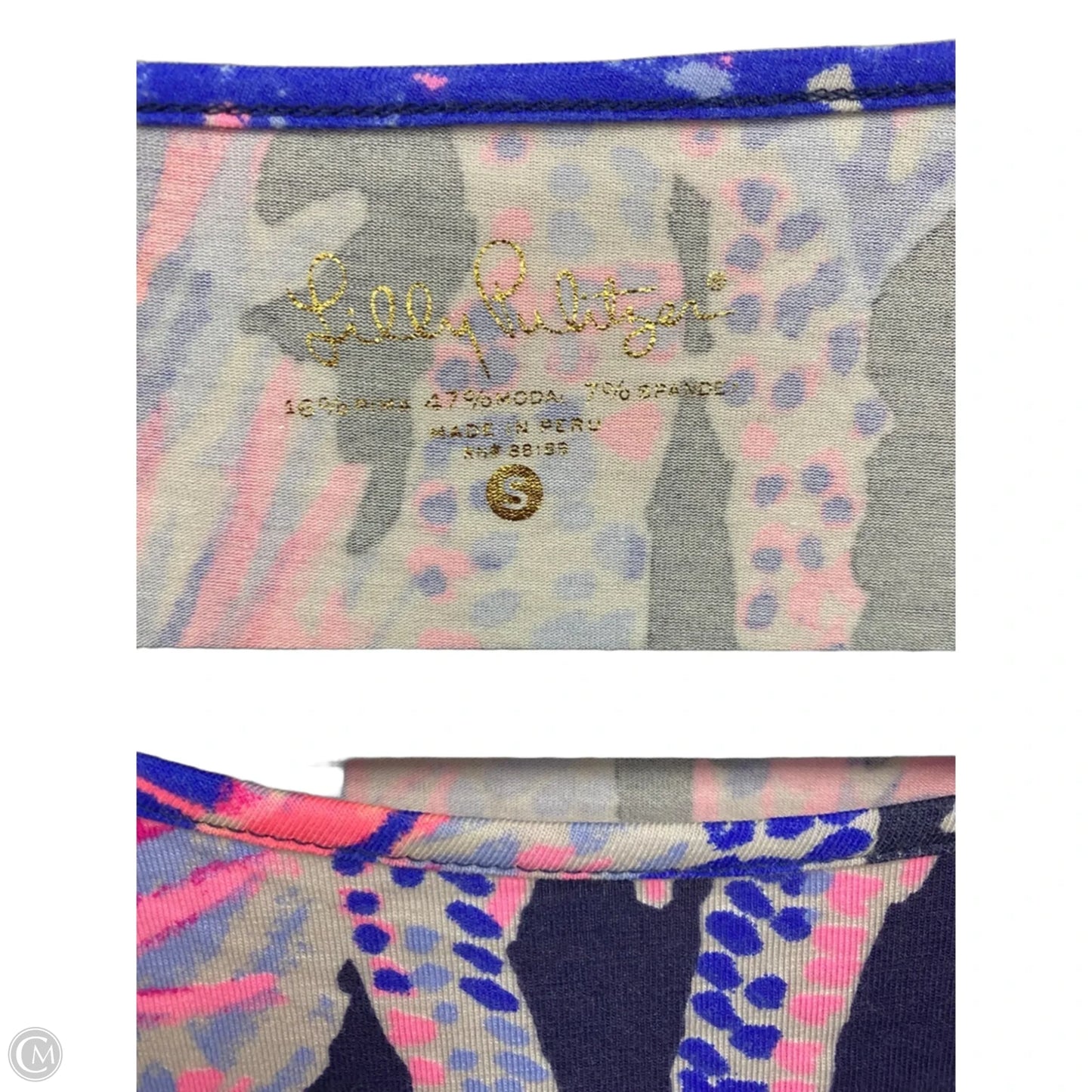 Top 3/4 Sleeve Designer By Lilly Pulitzer In Blue & Pink, Size: S