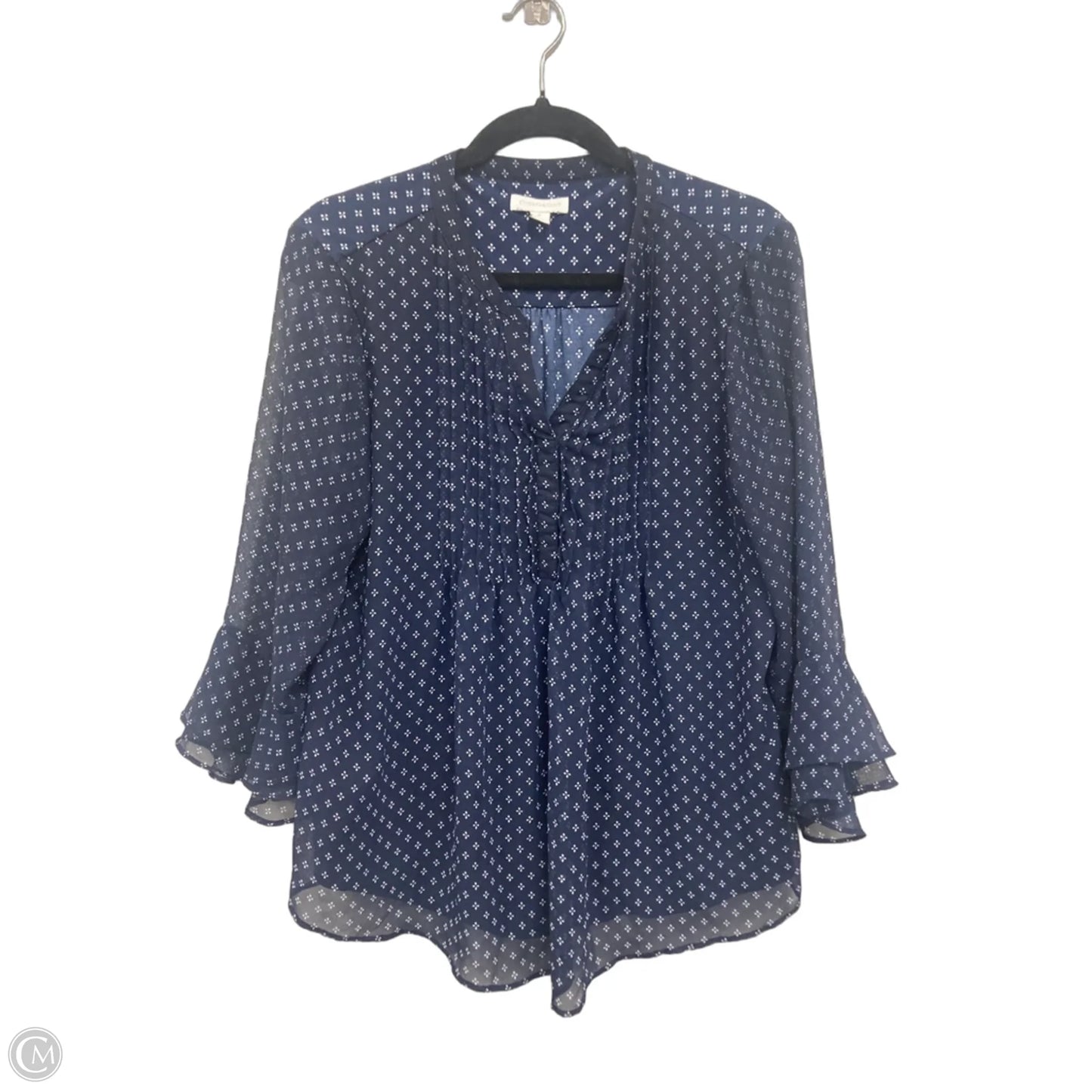 Blouse Long Sleeve By Charter Club In Blue & White, Size: M
