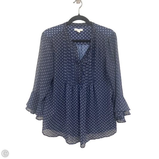 Blouse Long Sleeve By Charter Club In Blue & White, Size: M