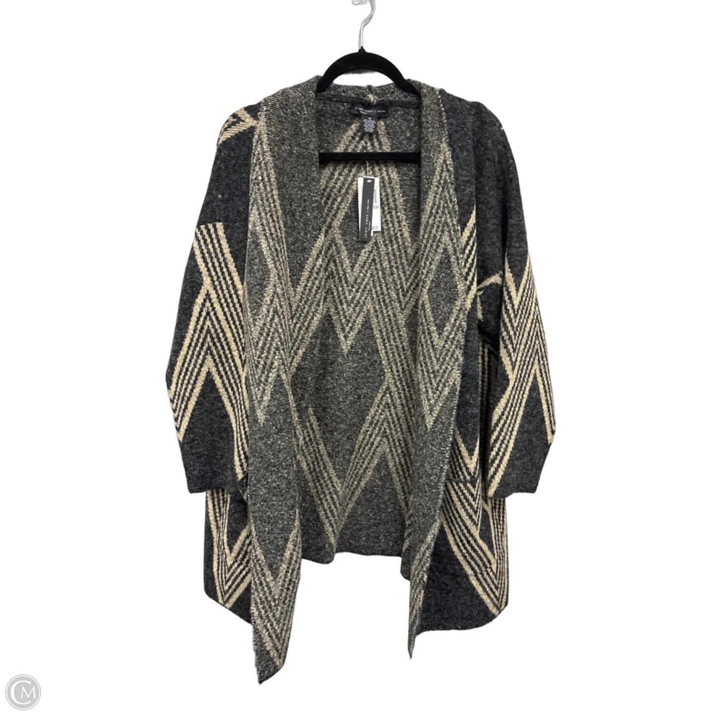 Sweater Cardigan By Joan Vass In Black & Tan, Size: 1x