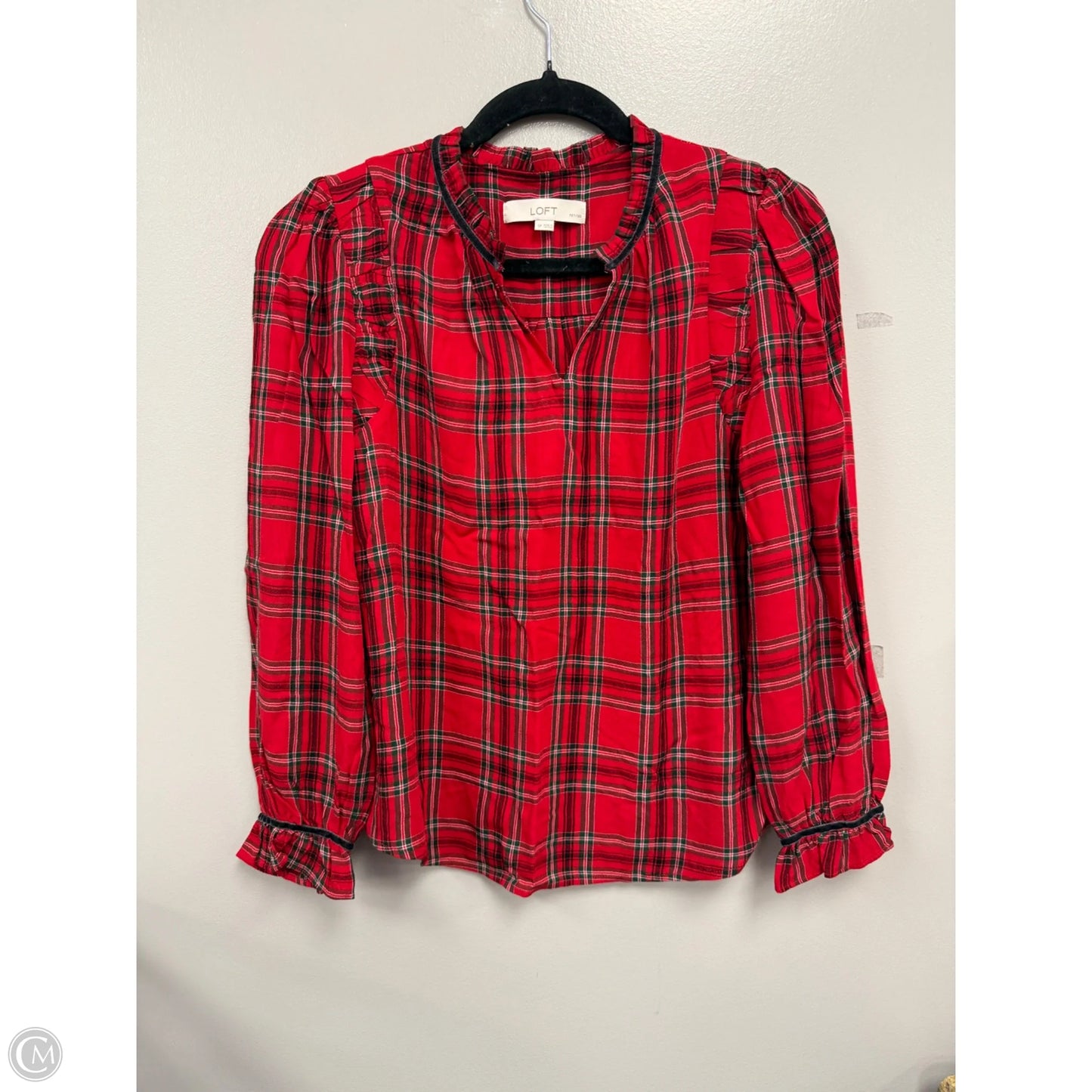 Blouse Long Sleeve By Loft In Green & Red, Size: Sp