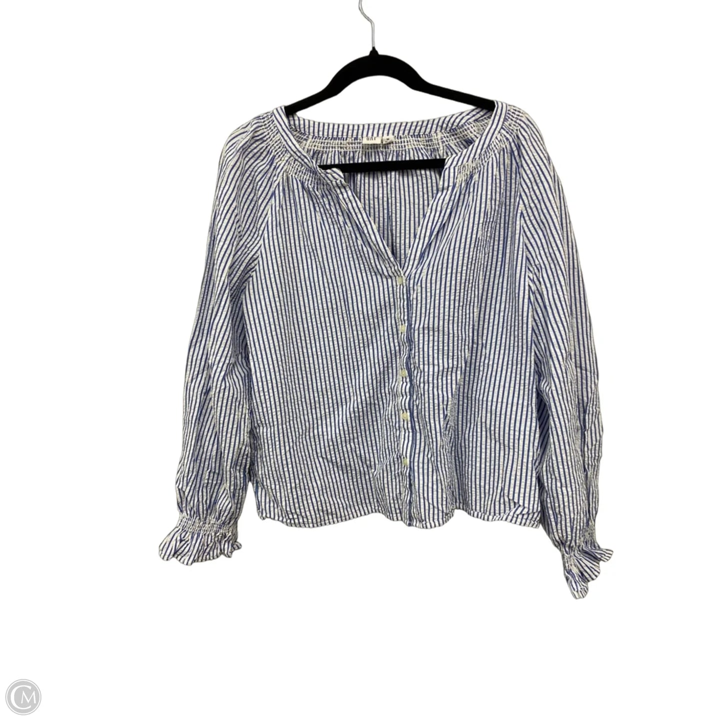 Blouse Long Sleeve By Gap In Blue & White, Size: M