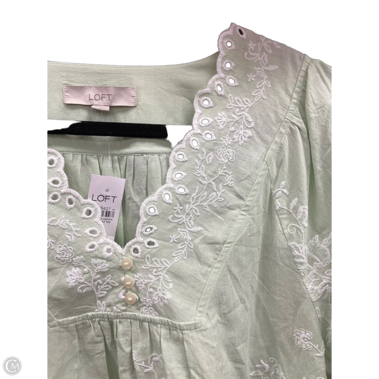 Blouse Short Sleeve By Loft In Green & White, Size: M