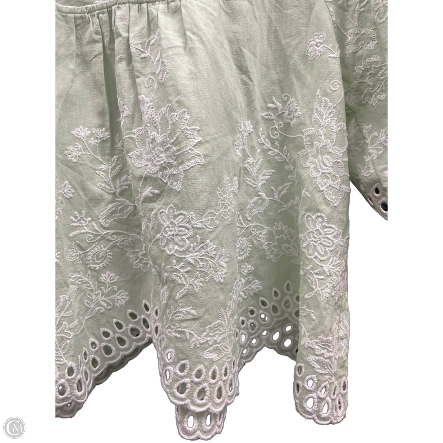 Blouse Short Sleeve By Loft In Green & White, Size: M