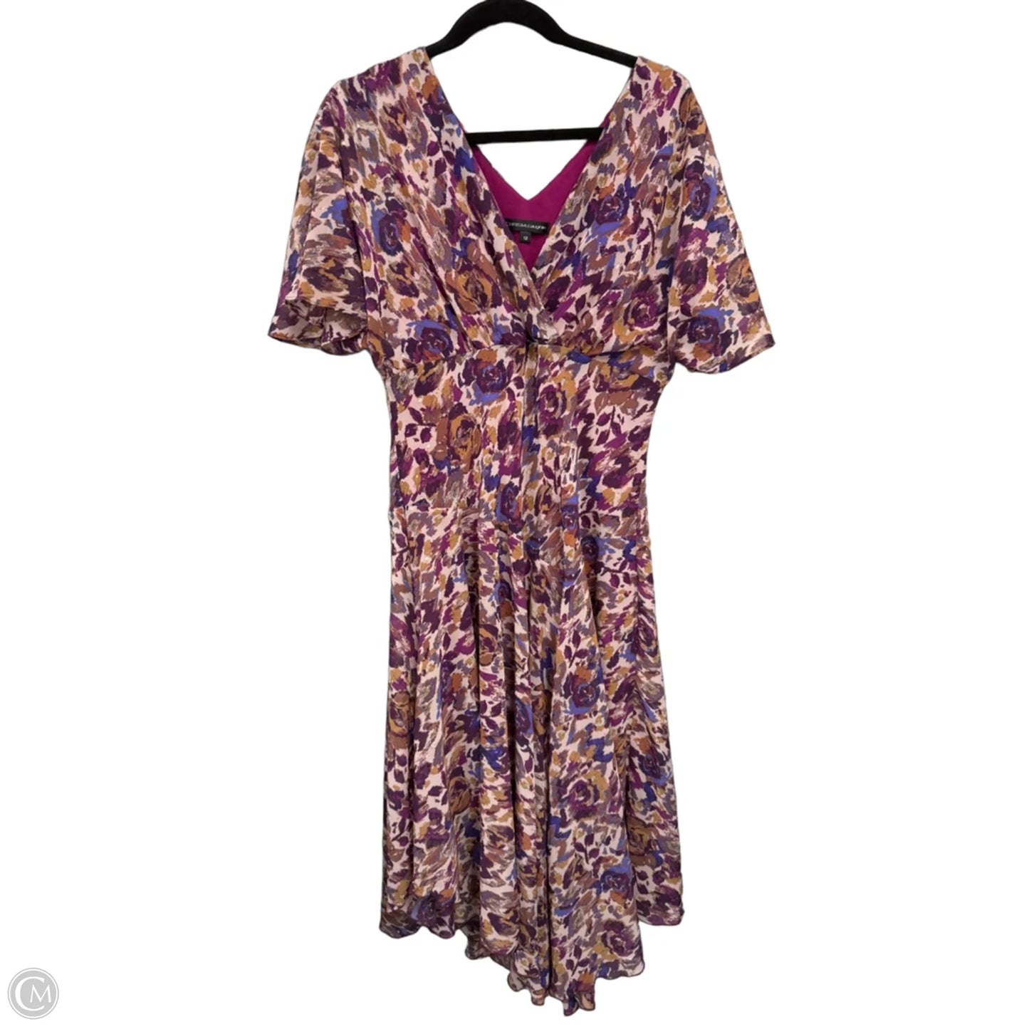 Dress Casual Midi By Chris Mclaughlin In Purple & Tan, Size: 12