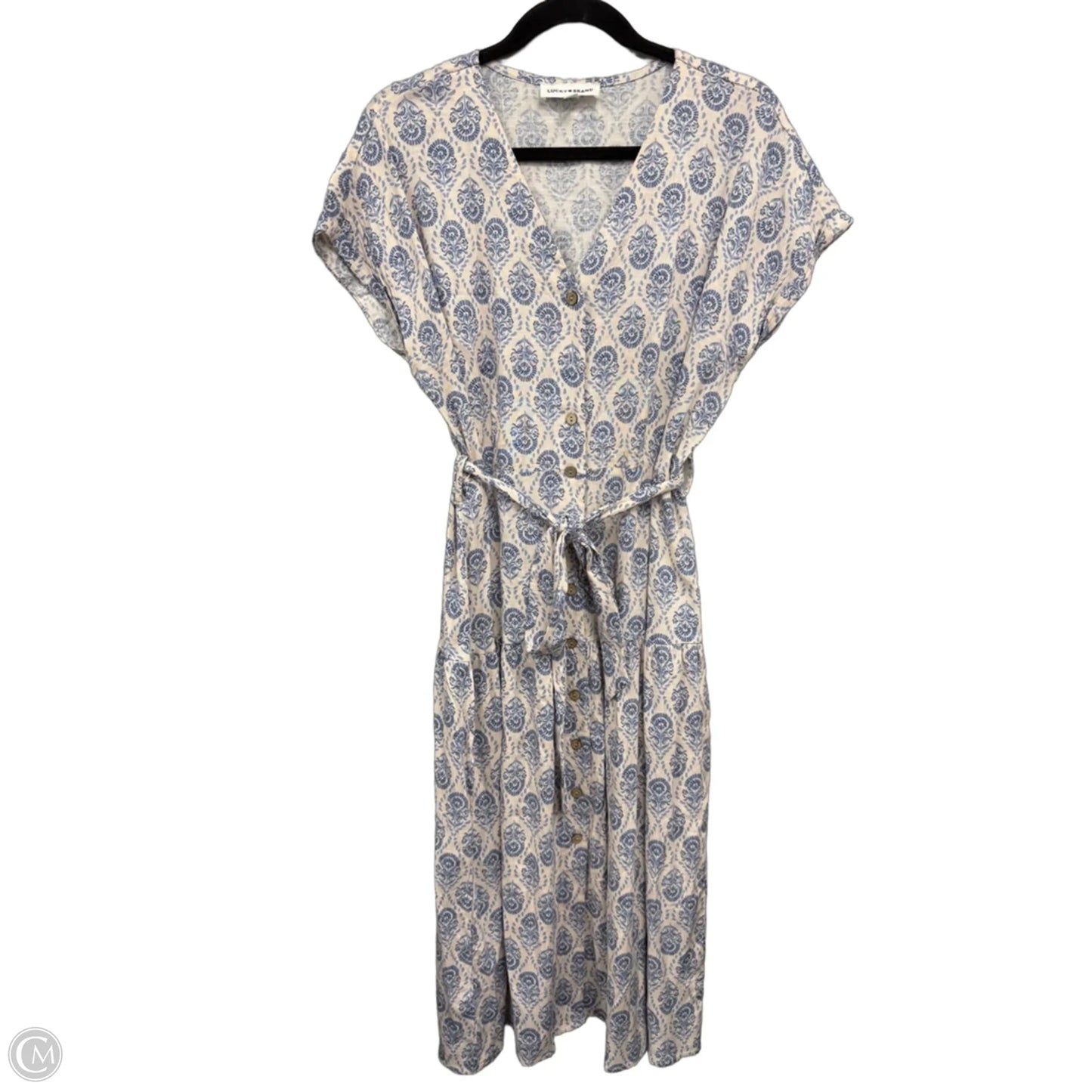 Dress Casual Midi By Lucky Brand In Blue & Cream, Size: L