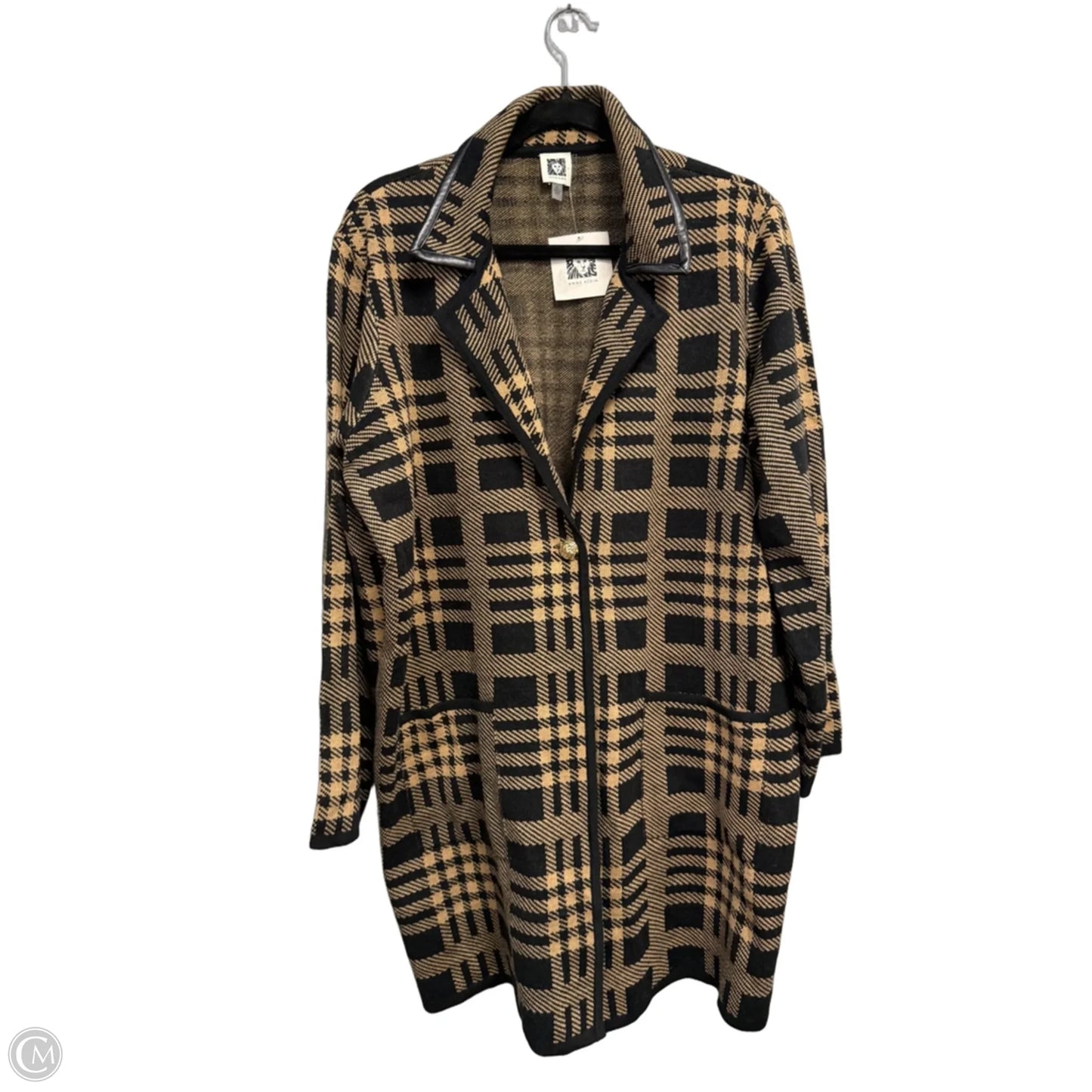 Sweater Cardigan By Anne Klein In Black & Tan, Size: Xl