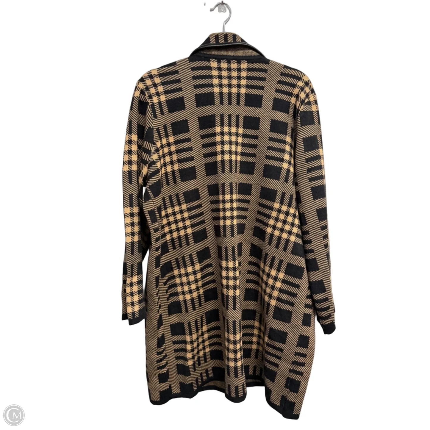 Sweater Cardigan By Anne Klein In Black & Tan, Size: Xl