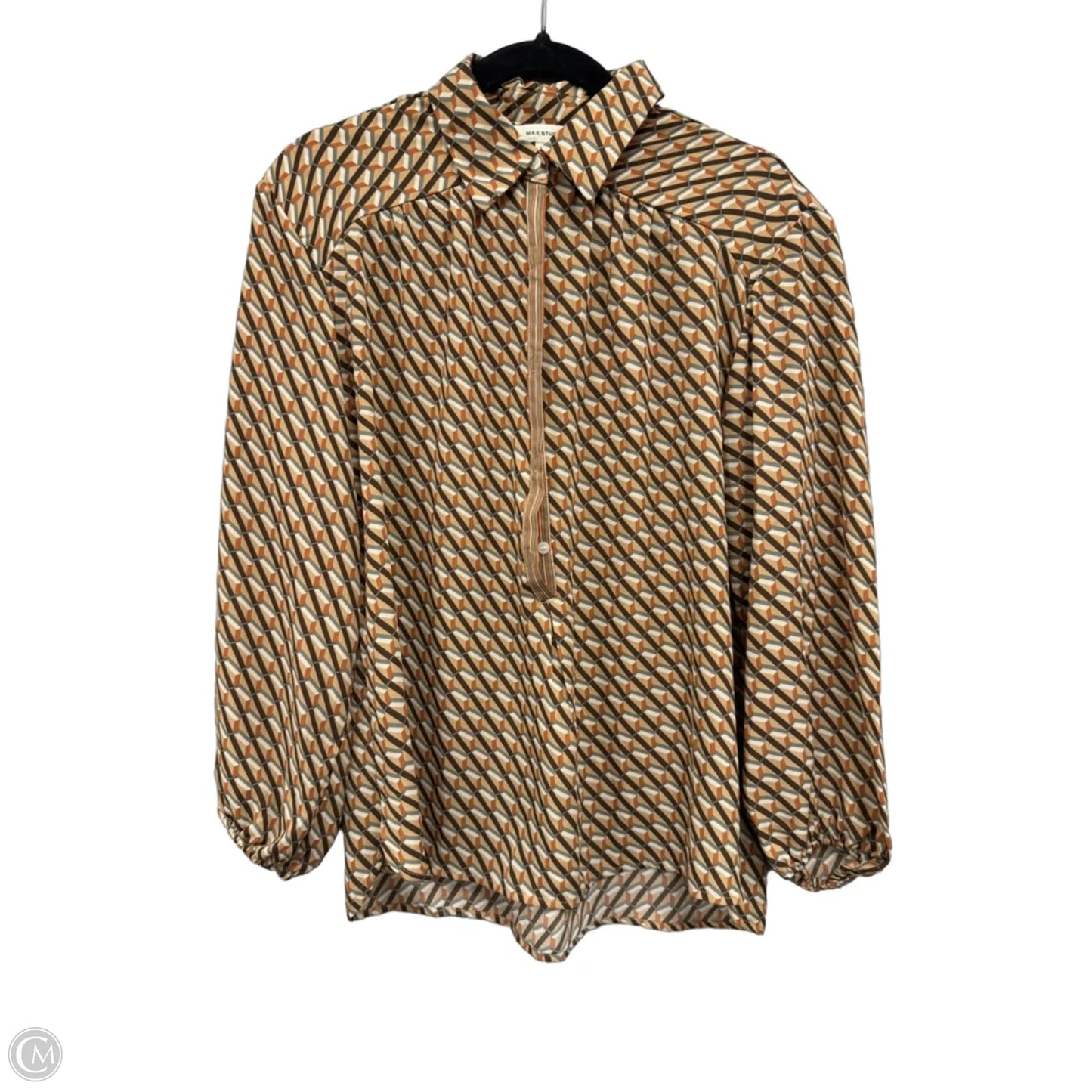 Blouse Long Sleeve By Max Studio In Brown & Cream, Size: M