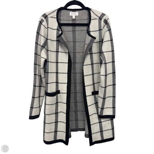 Sweater Cardigan By Elle In Black & Grey, Size: L