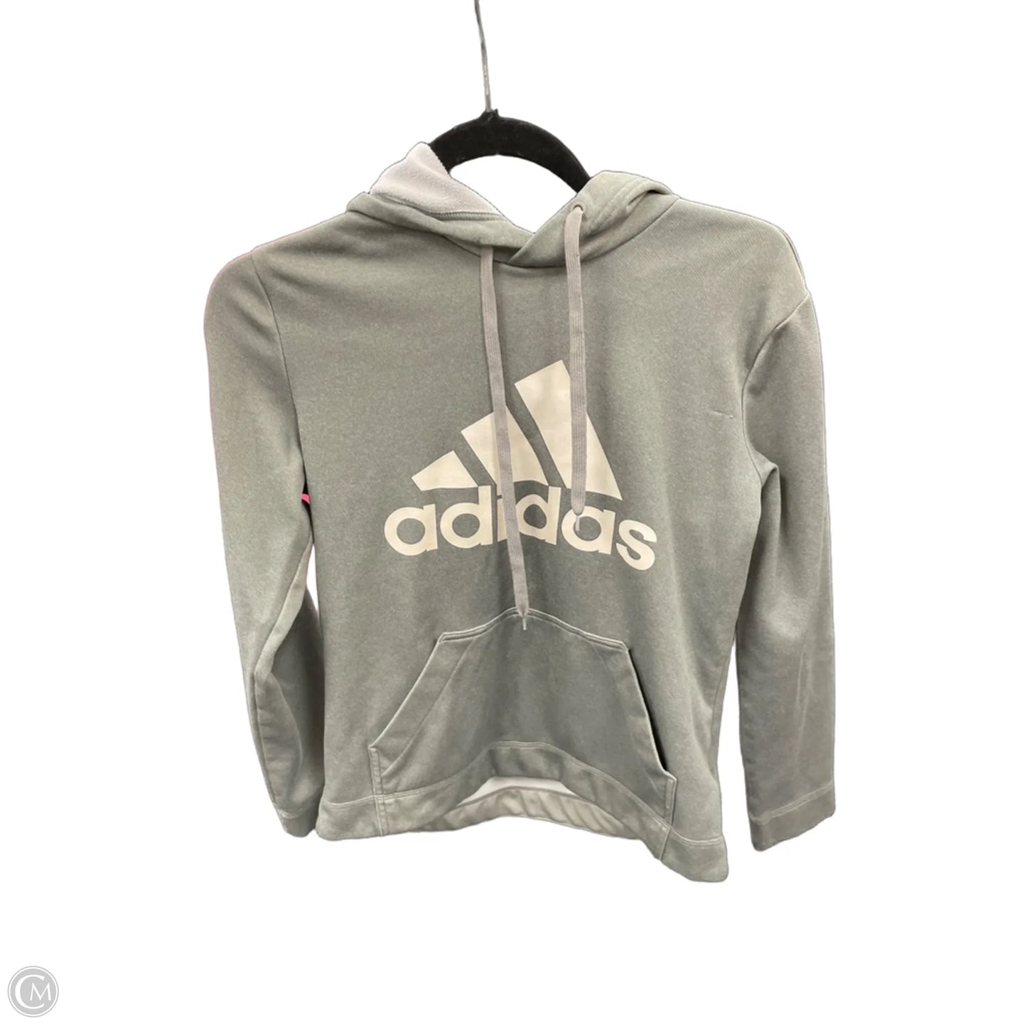 Athletic Sweatshirt Hoodie By Adidas In Grey & White, Size: S