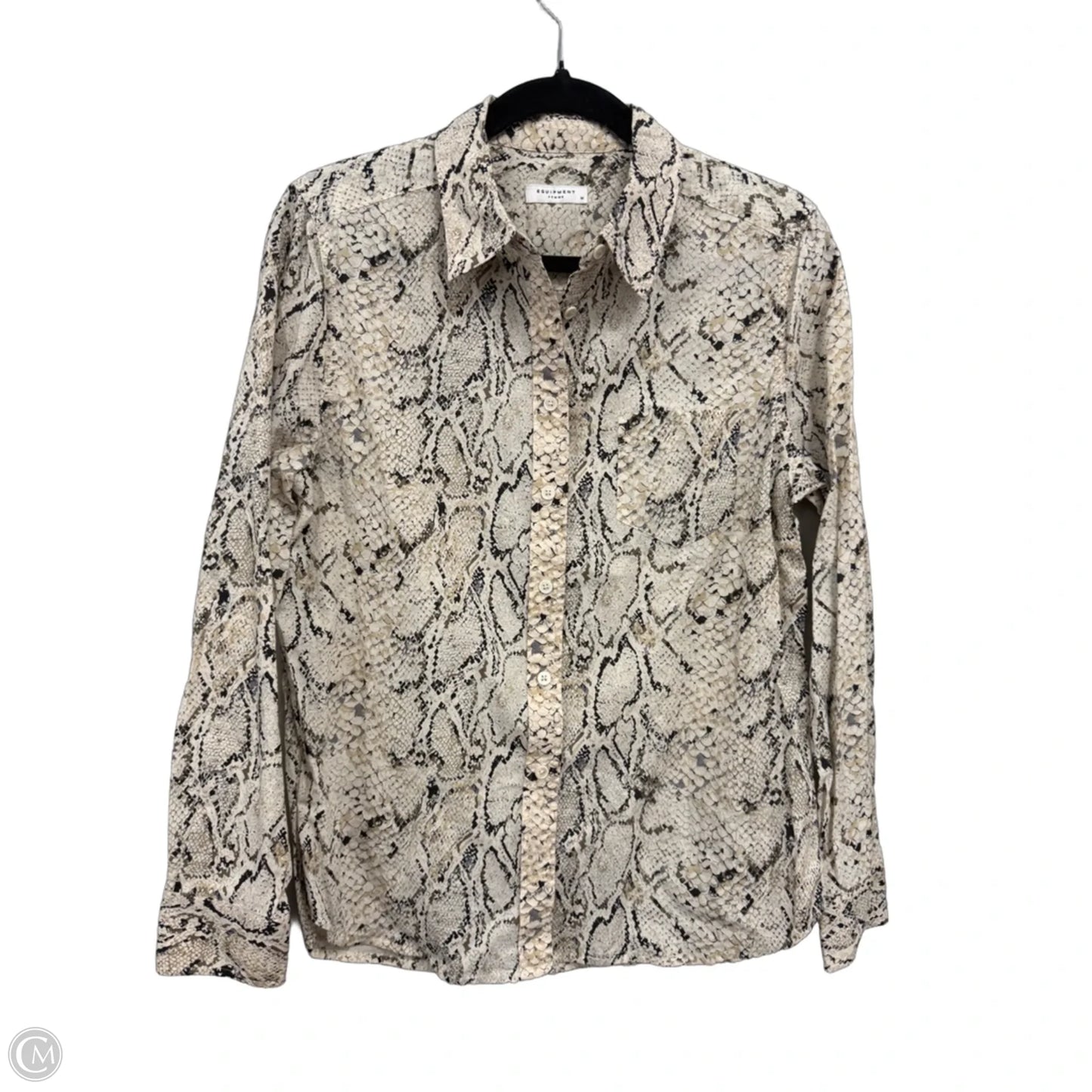 Blouse Long Sleeve By Equipment In Cream & Tan, Size: M
