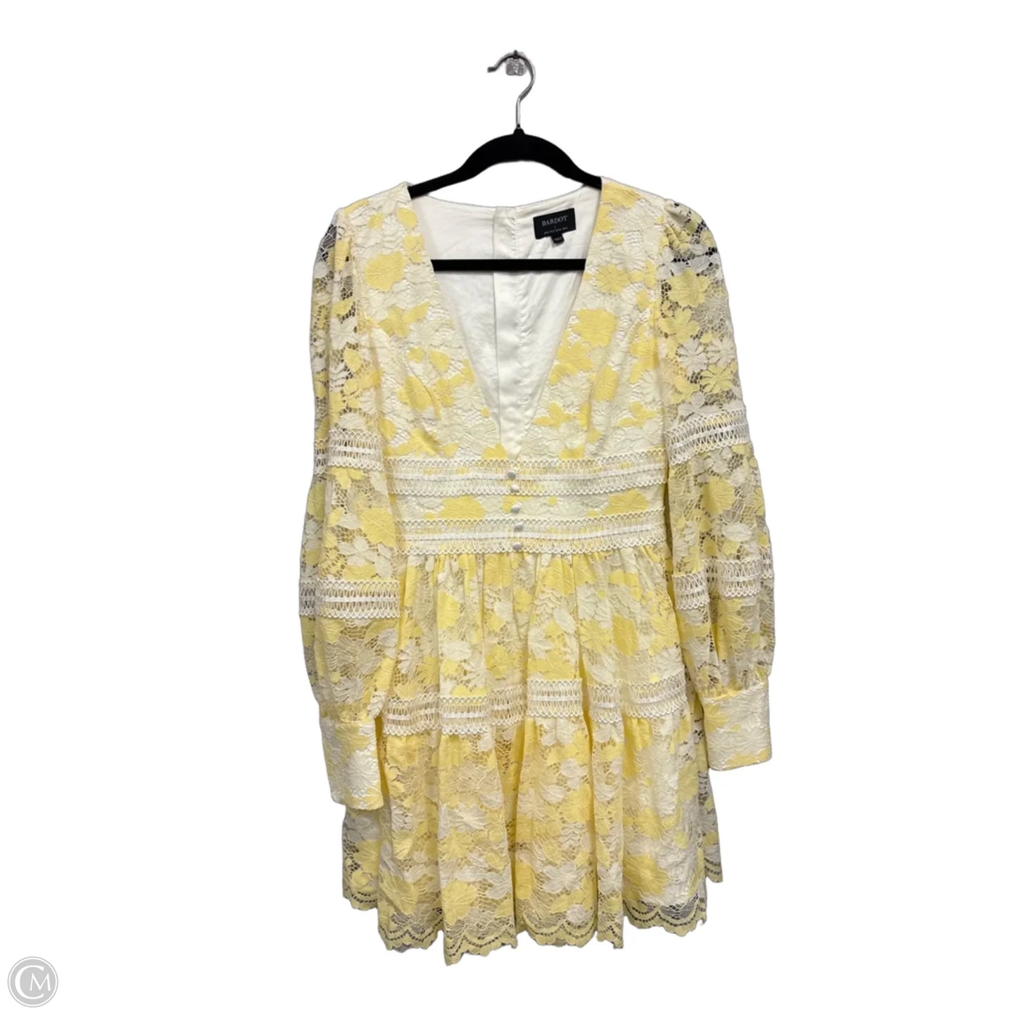 Dress Casual Short By Bardot In White & Yellow, Size: 4