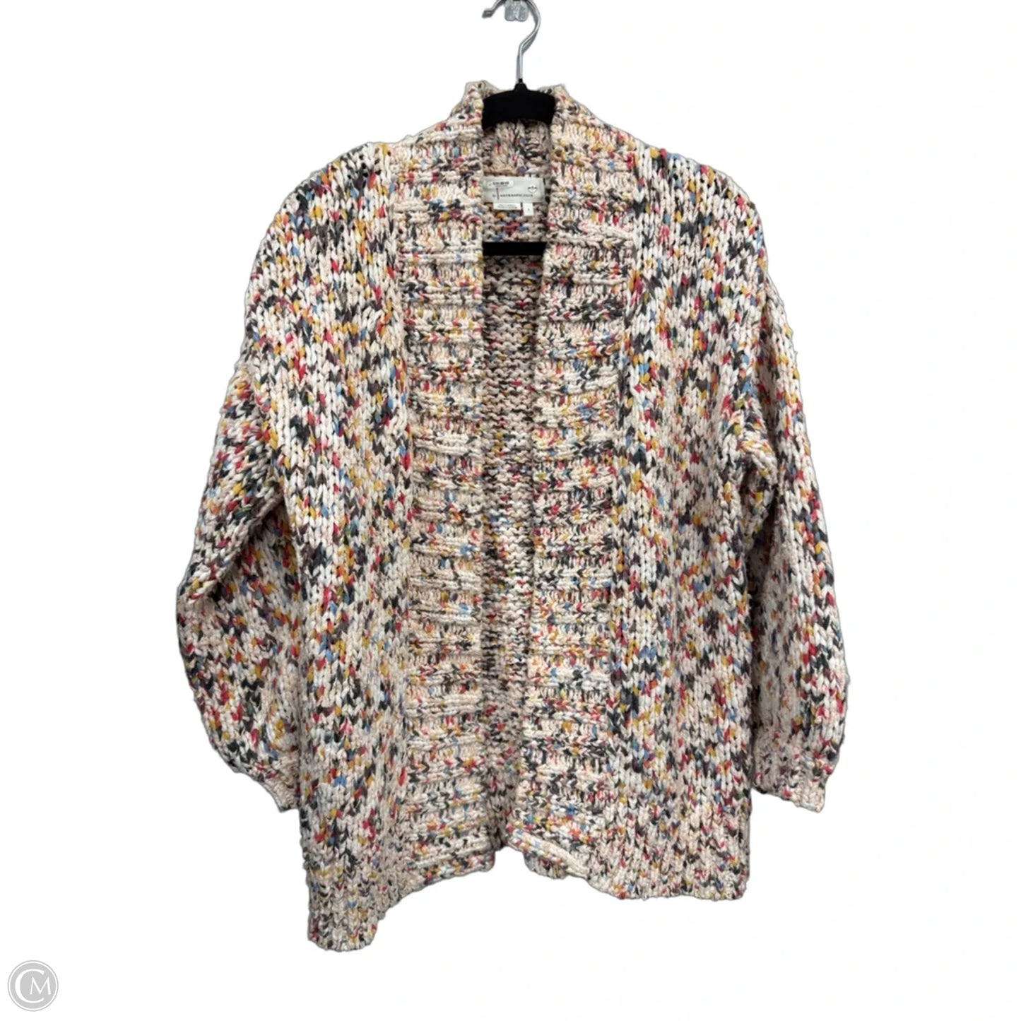 Sweater Cardigan By Anthropologie In Cream & Purple, Size: S