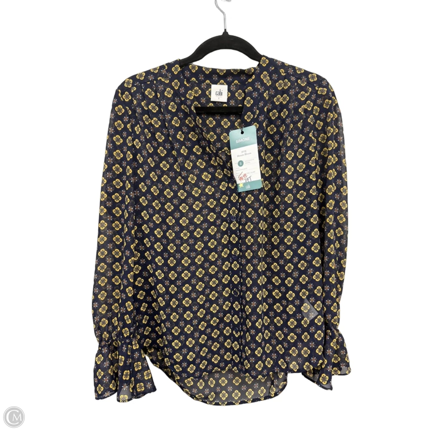Blouse Long Sleeve By Cabi In Blue & Yellow, Size: S