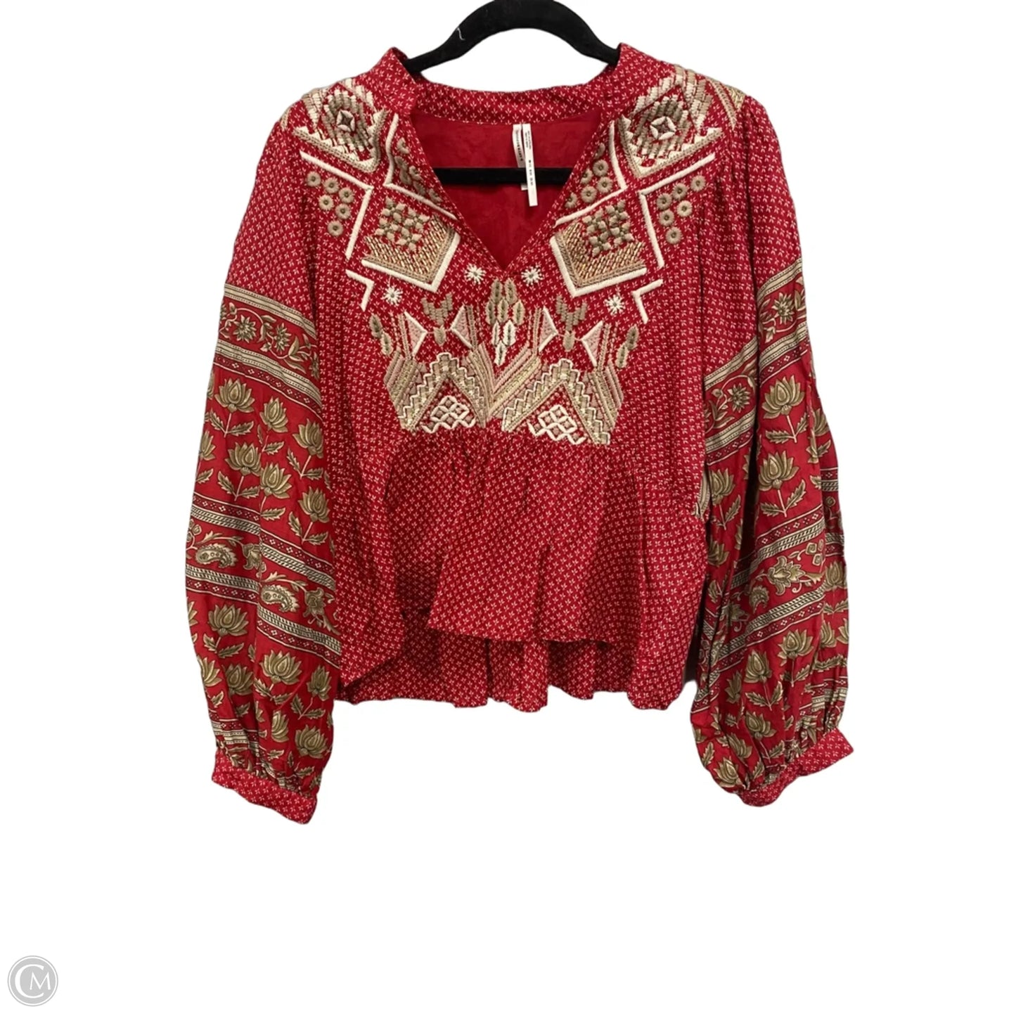 Blouse Long Sleeve By Anthropologie In Red & Tan, Size: 8