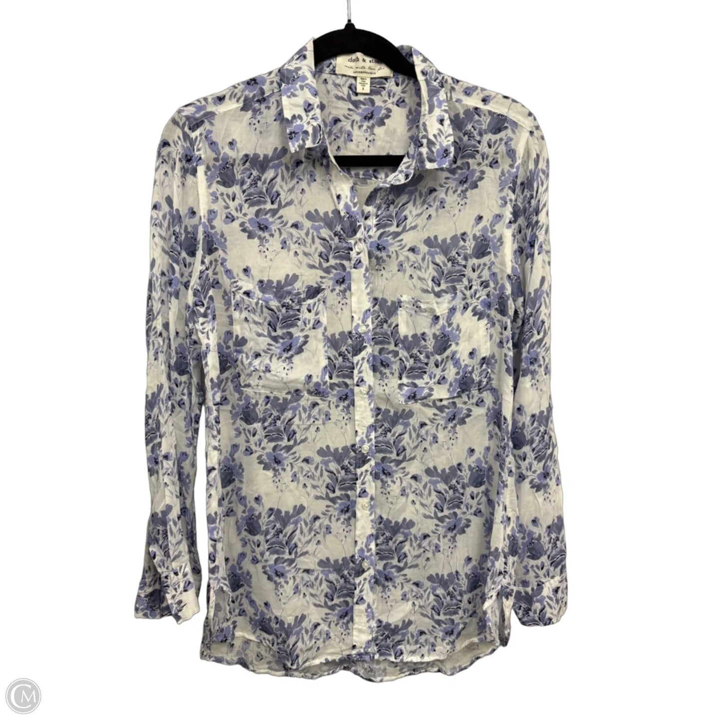 Blouse Long Sleeve By Cloth & Stone In Blue & White, Size: S