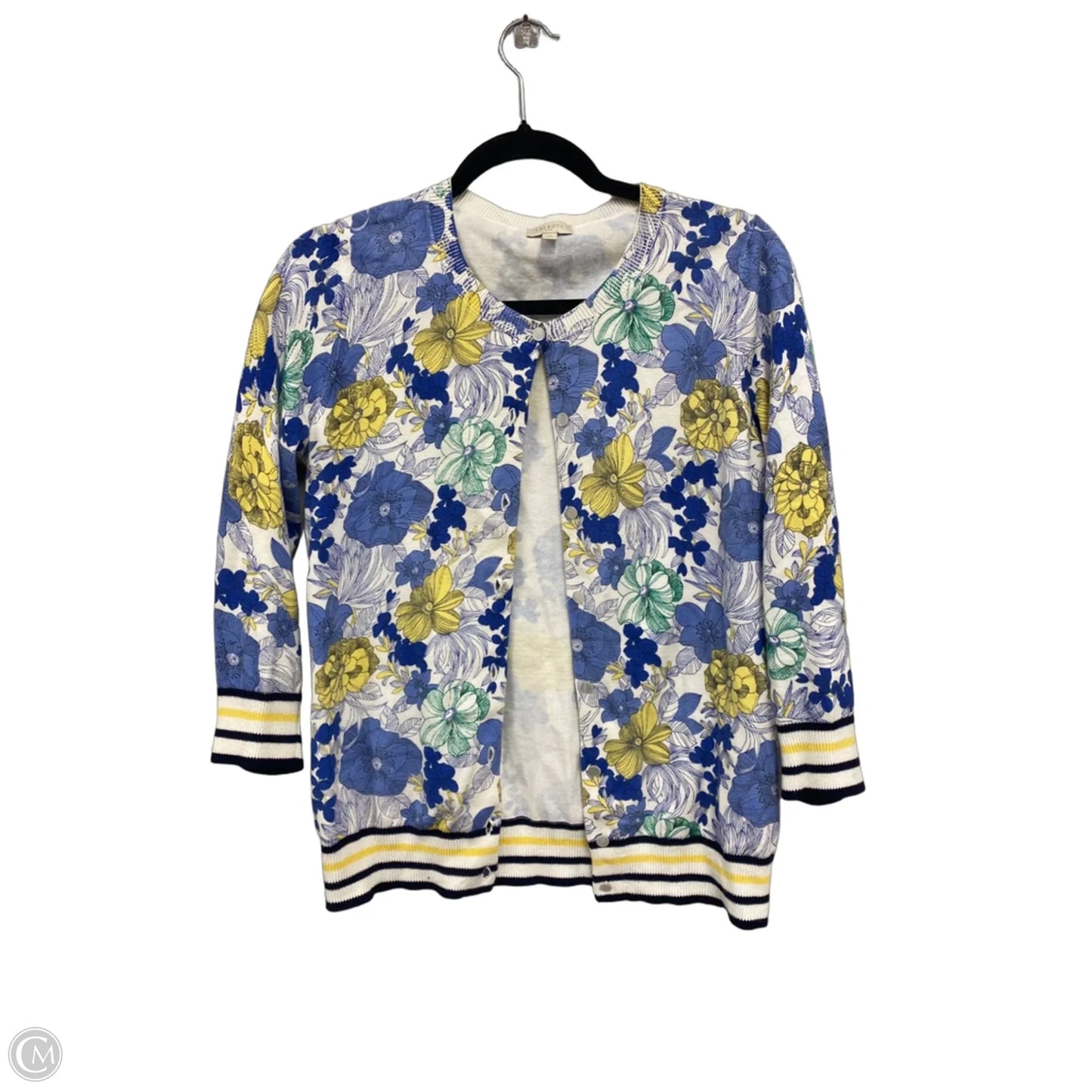 Sweater Cardigan By Talbots In Blue & Yellow, Size: S