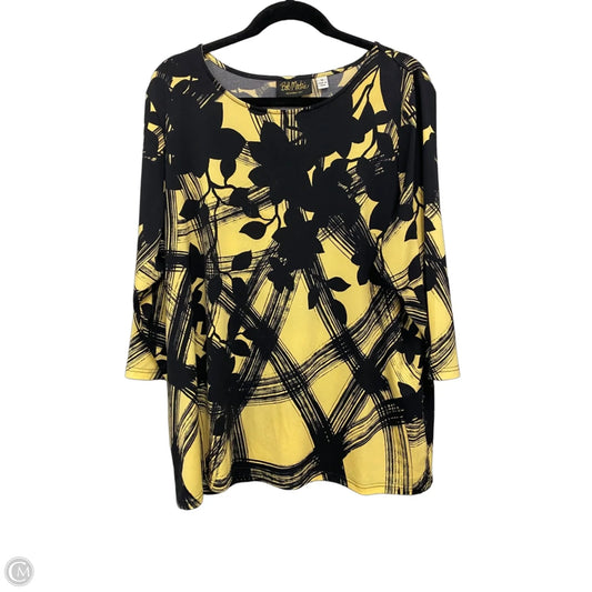 Top 3/4 Sleeve By Bob Mackie Qvc In Black & Yellow, Size: 1x