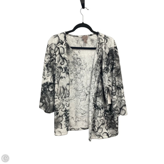 Sweater Cardigan By Chicos In Grey & White, Size: Xl
