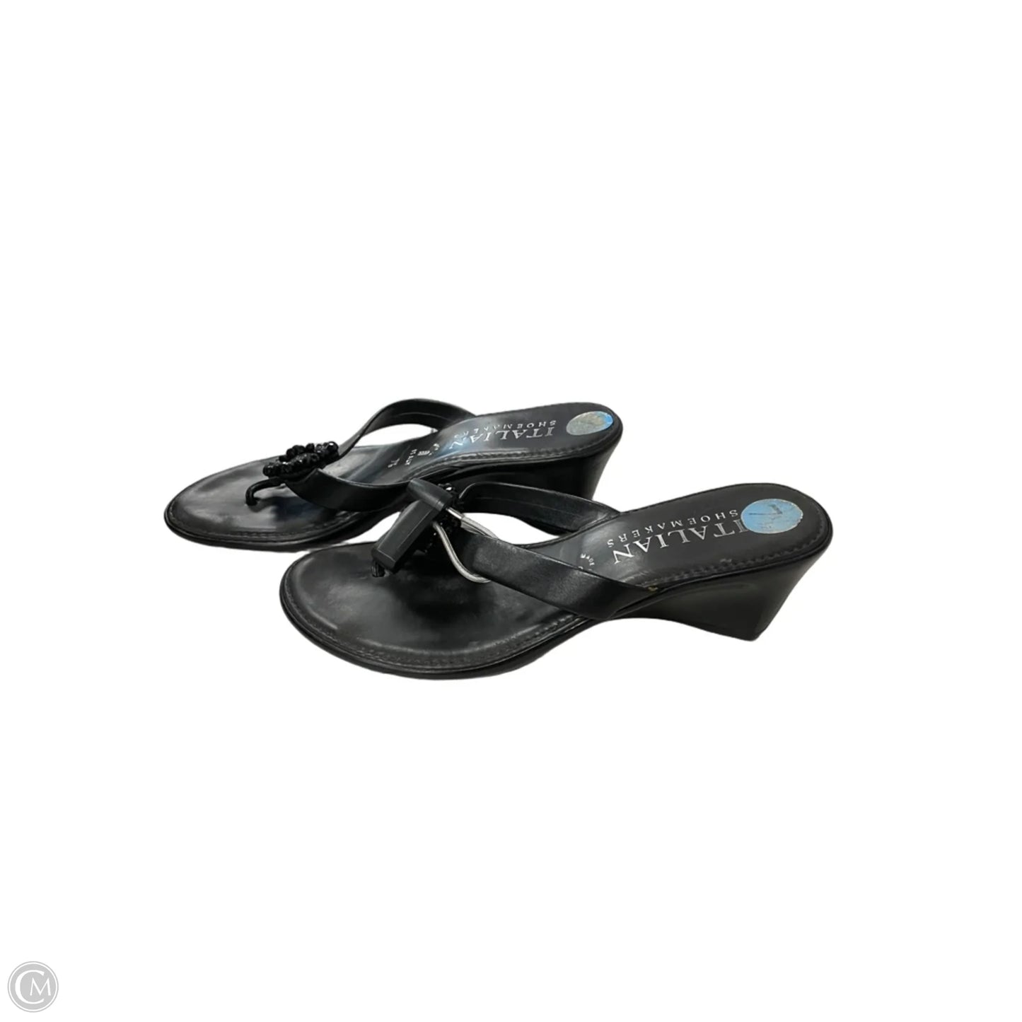 Sandals Heels Wedge By Italian Shoemakers In Black, Size: 7.5