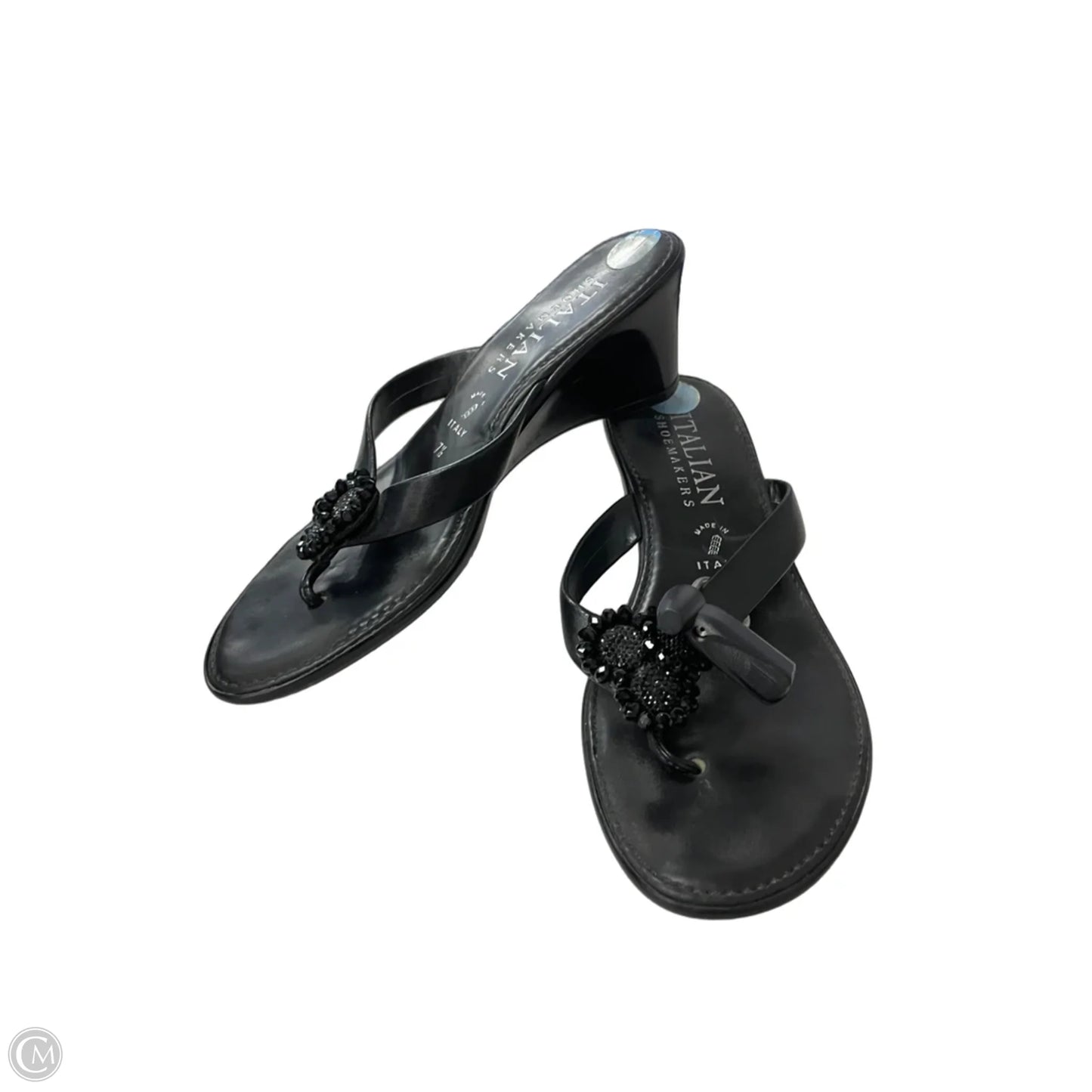 Sandals Heels Wedge By Italian Shoemakers In Black, Size: 7.5