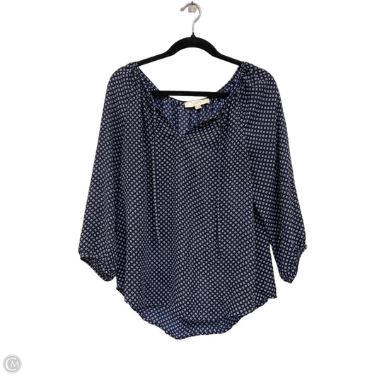 Blouse 3/4 Sleeve By Loft In Blue & White, Size: L