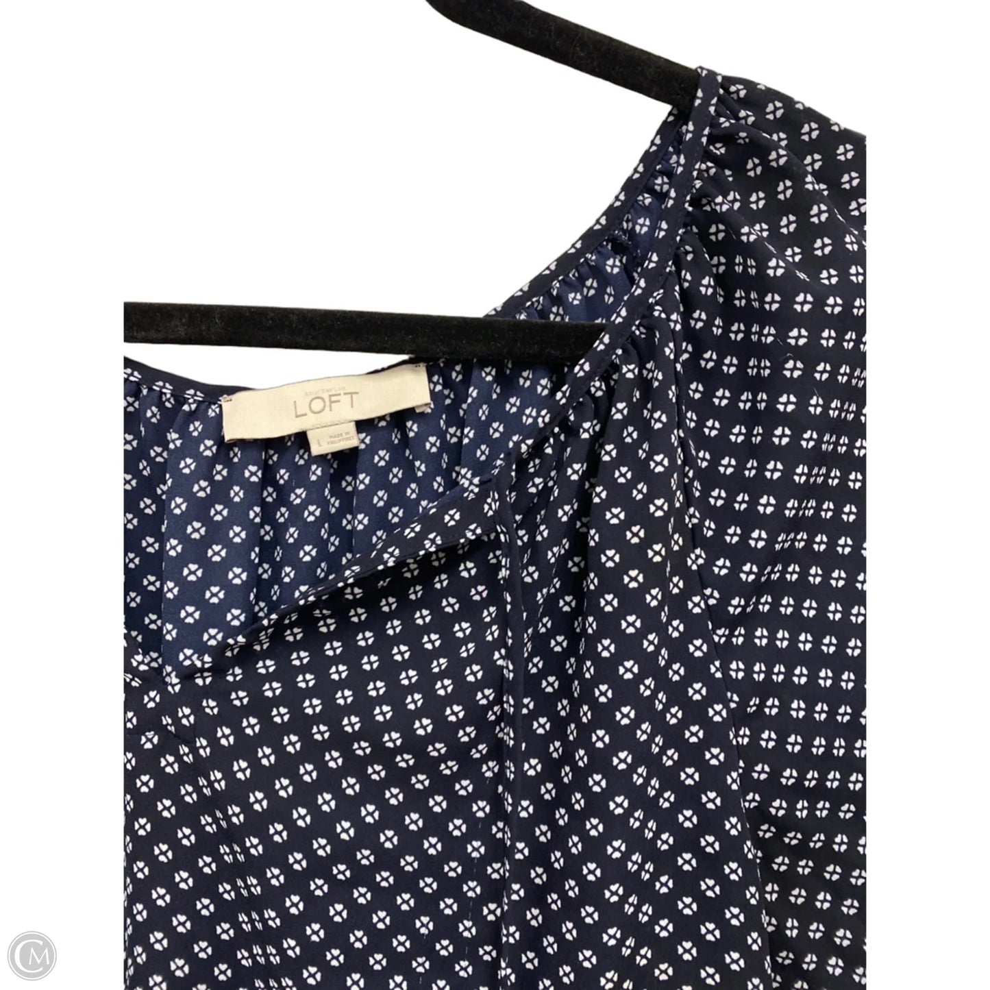 Blouse 3/4 Sleeve By Loft In Blue & White, Size: L