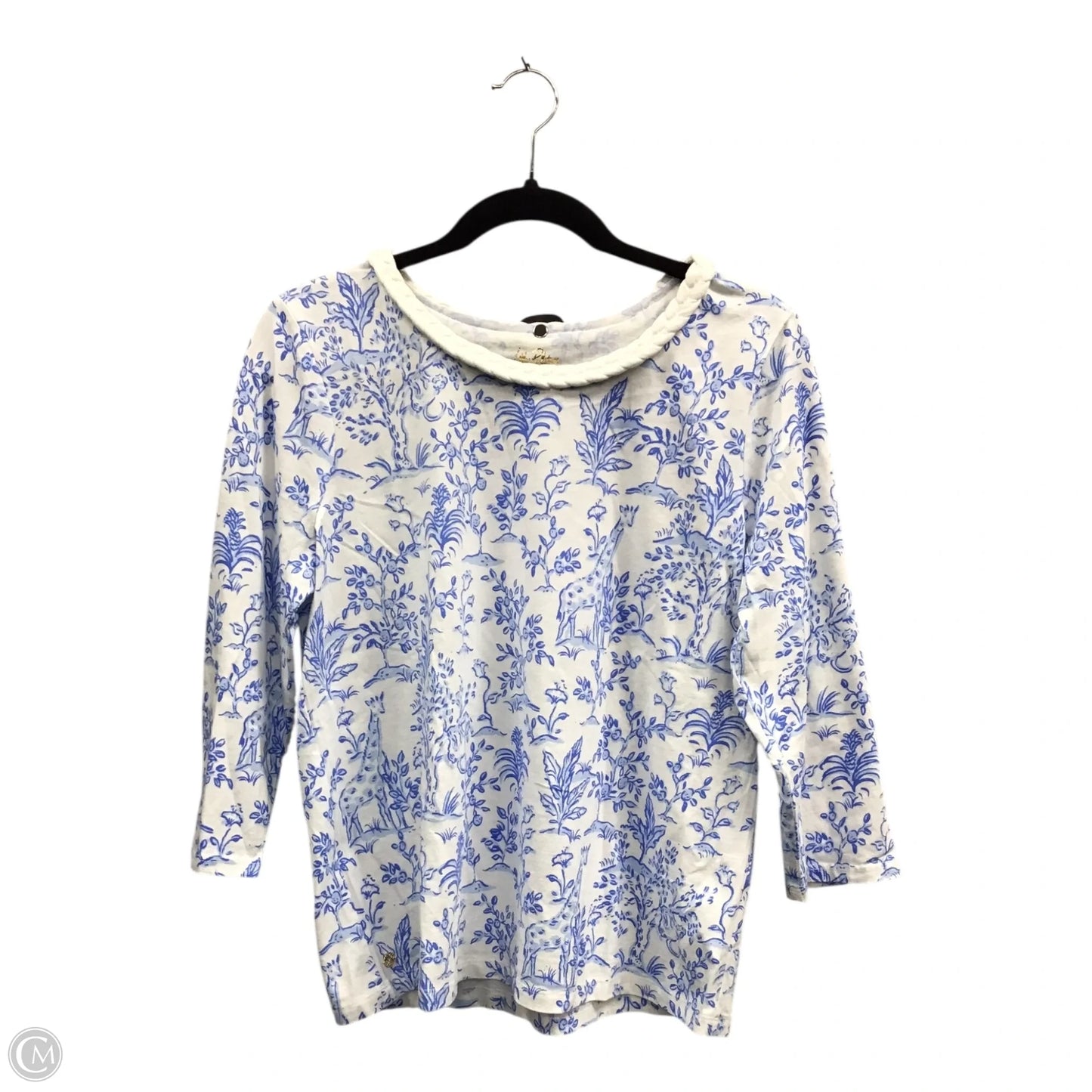 Top 3/4 Sleeve Designer By Lilly Pulitzer In Blue & Yellow, Size: M