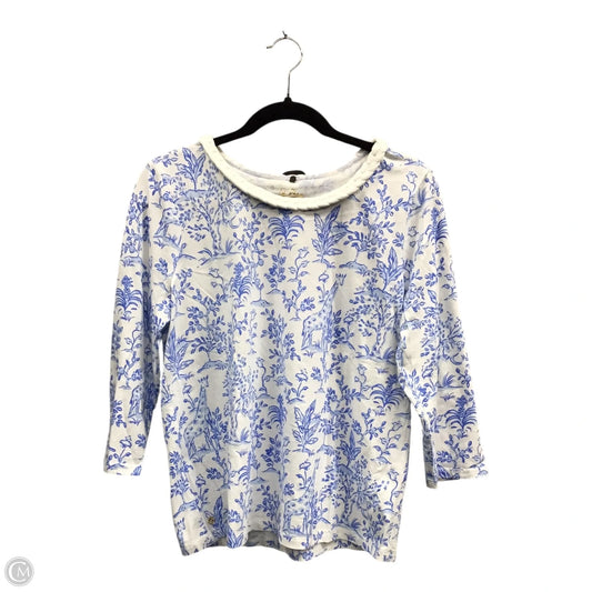 Top 3/4 Sleeve Designer By Lilly Pulitzer In Blue & Yellow, Size: M