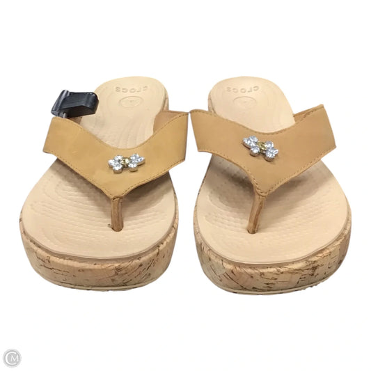 Sandals Flip Flops By Crocs In Tan, Size: 8