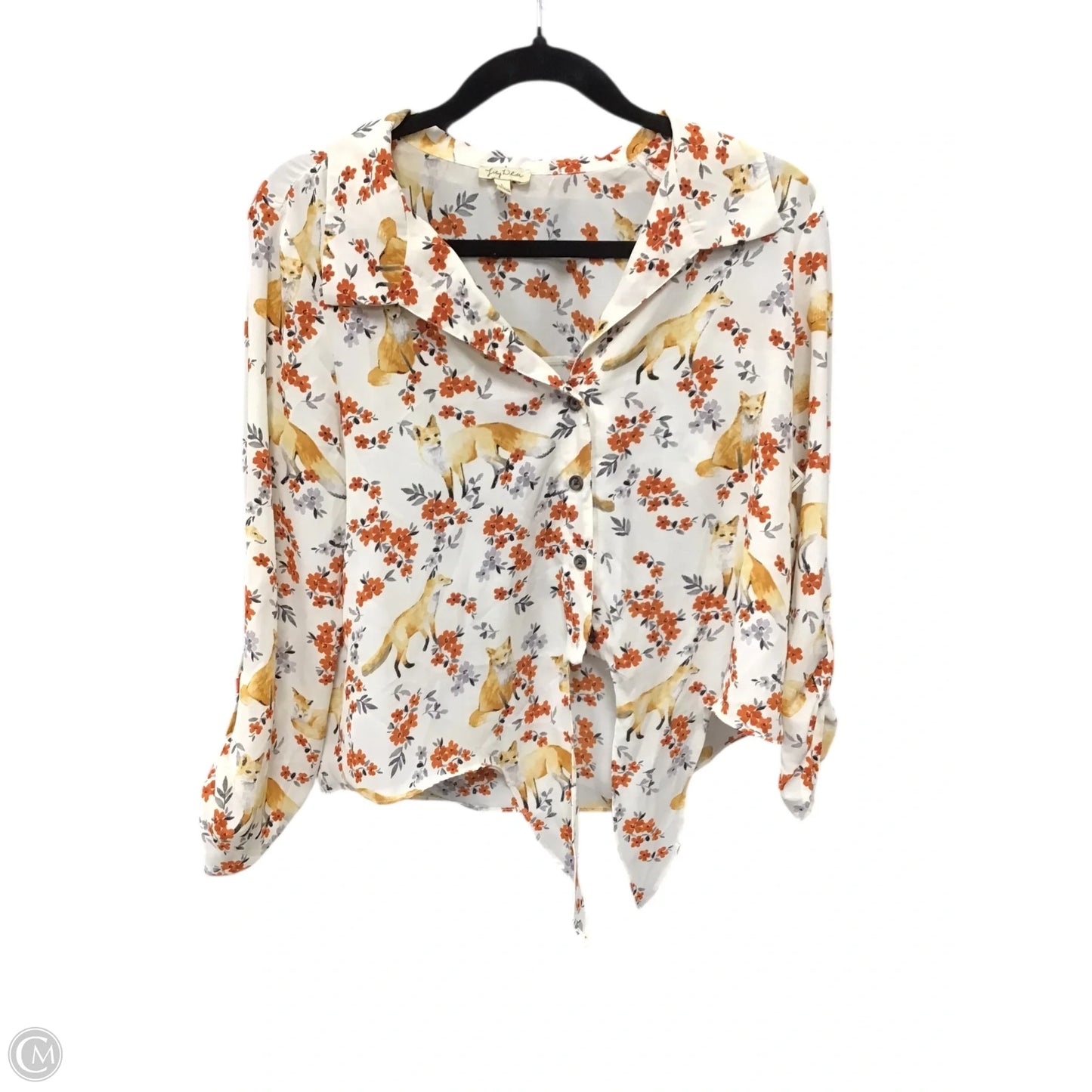 Blouse 3/4 Sleeve By Lily White In Cream & Orange, Size: L