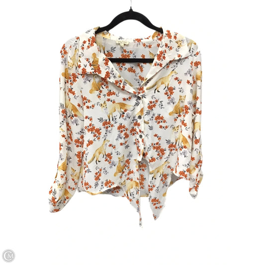 Blouse 3/4 Sleeve By Lily White In Cream & Orange, Size: L